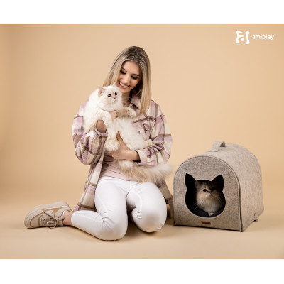 AMIPLAY SZARY FILCOWY DOMEK DLA KOTA QUPRESS 2IN1 HYGGE