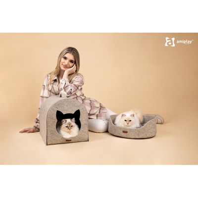AMIPLAY SZARY FILCOWY DOMEK DLA KOTA QUPRESS 2IN1 HYGGE