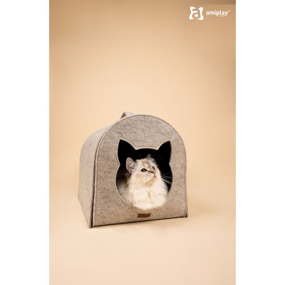 AMIPLAY SZARY FILCOWY DOMEK DLA KOTA QUPRESS 2IN1 HYGGE