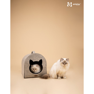 AMIPLAY SZARY FILCOWY DOMEK DLA KOTA QUPRESS 2IN1 HYGGE