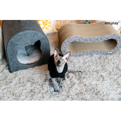 AMIPLAY SZARY FILCOWY DOMEK DLA KOTA QUPRESS 2IN1 HYGGE