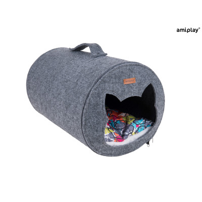 AMIPLAY SZARY FILCOWY DOMEK DLA KOTA TUNEL QUPRESS 2IN1 HYGGE