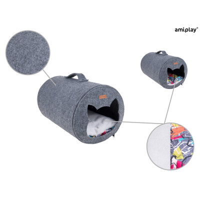 AMIPLAY SZARY FILCOWY DOMEK DLA KOTA TUNEL QUPRESS 2IN1 HYGGE