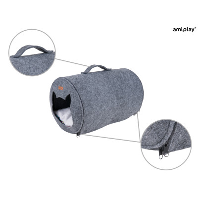 AMIPLAY SZARY FILCOWY DOMEK DLA KOTA TUNEL QUPRESS 2IN1 HYGGE