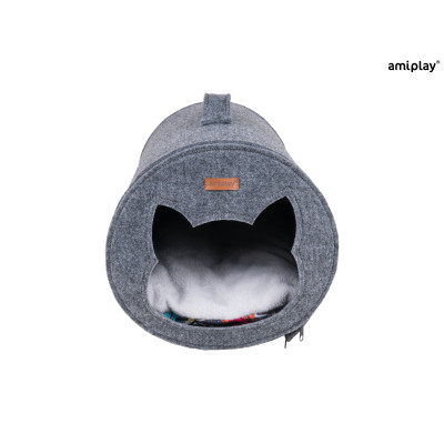 AMIPLAY SZARY FILCOWY DOMEK DLA KOTA TUNEL QUPRESS 2IN1 HYGGE