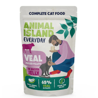 ANIMAL ISLAND SASZETKI DLA KOTA SZARPANE FILECIKI W GALARECIE Z ROSOŁU CIELĘCINA 12X85G