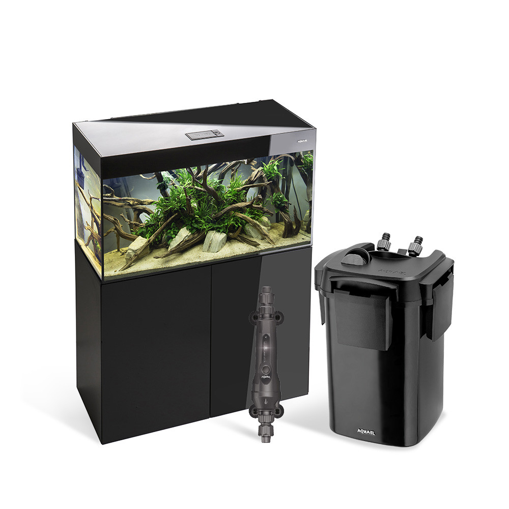 AKWARIUM AQUAEL GLOSSY 80 D&N CZARNY Z SZAFKĄ, GRZAŁKĄ I FILTREM