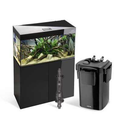 AKWARIUM AQUAEL GLOSSY ST 100 D&N CZARNY Z SZAFKĄ, GRZAŁKĄ I FILTREM