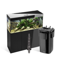 AKWARIUM AQUAEL GLOSSY ST 150 D&N CZARNY Z SZAFKĄ, GRZAŁKĄ I FILTREM