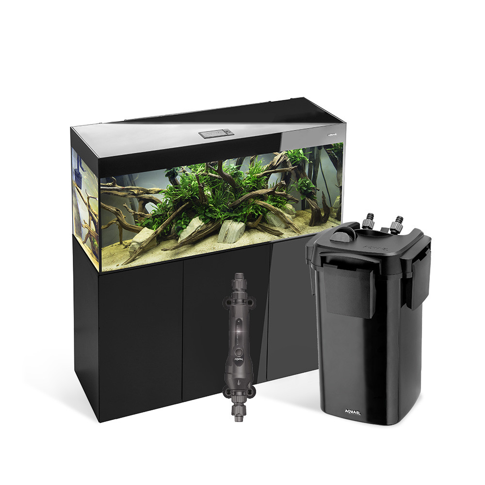 AKWARIUM AQUAEL GLOSSY ST 150 D&N CZARNY Z SZAFKĄ, GRZAŁKĄ I FILTREM