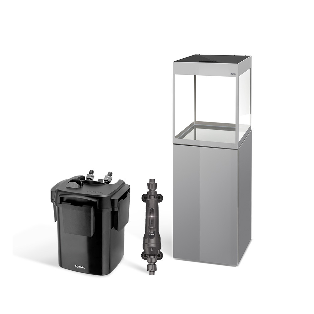 AKWARIUM AQUAEL GLOSSY ST CUBE D&N SZARY Z SZAFKĄ, GRZAŁKĄ I FILTREM