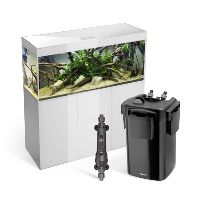 AKWARIUM AQUAEL GLOSSY ST 120 D&N BIAŁY Z SZAFKĄ, GRZAŁKĄ I FILTREM