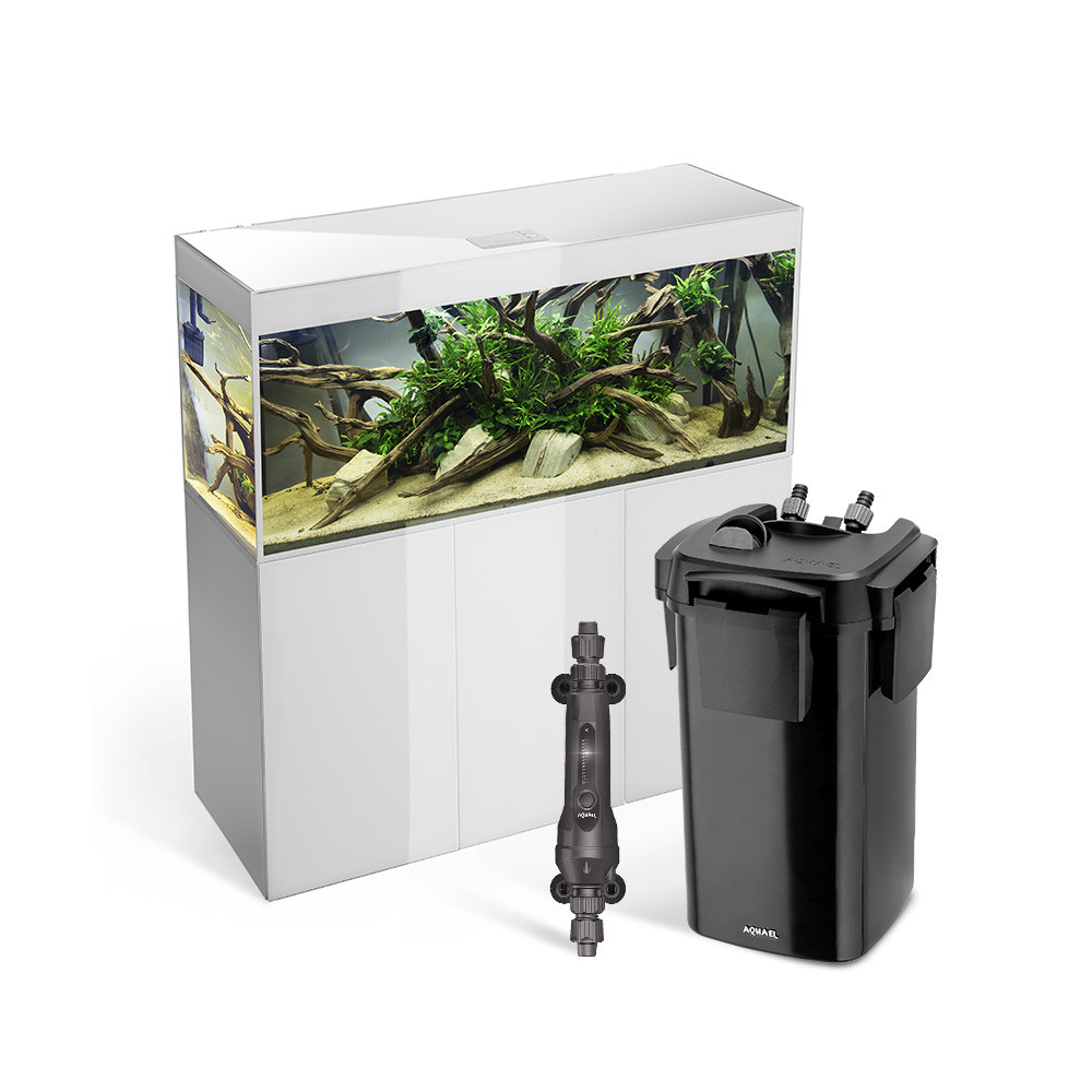 AKWARIUM AQUAEL GLOSSY ST 150 D&N BIAŁY Z SZAFKĄ, GRZAŁKĄ I FILTREM