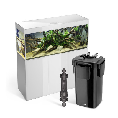 AKWARIUM AQUAEL GLOSSY ST 150 D&N BIAŁY Z SZAFKĄ, GRZAŁKĄ I FILTREM