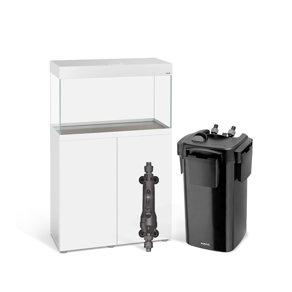 AKWARIUM AQUAEL OPTISET BIAŁY 125 Z SZAFKĄ, GRZAŁKĄ I FILTREM