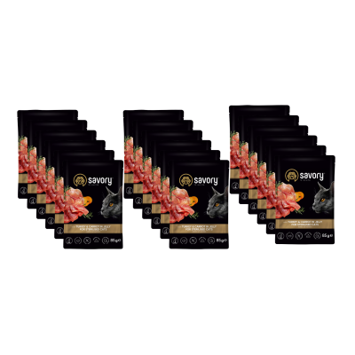 SAVORY SASZETKA DLA STERYLIZOWANEGO KOTA Z INDYKIEM I MARCHEWKĄ W GALARECIE 18x85G