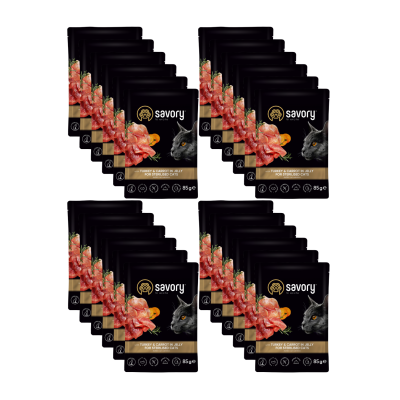 SAVORY SASZETKA DLA STERYLIZOWANEGO KOTA Z INDYKIEM I MARCHEWKĄ W GALARECIE 24x85G