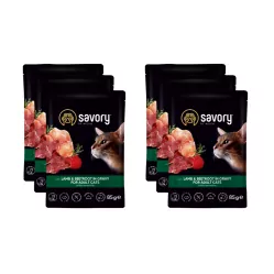 SAVORY SASZETKA DLA DOROSŁEGO KOTA Z JAGNIĘCINĄ I BURAKAMI W SOSIE 6x85G