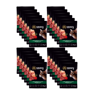 SAVORY SASZETKA DLA DOROSŁEGO KOTA Z JAGNIĘCINĄ I BURAKAMI W SOSIE 24x85G