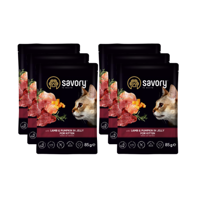 SAVORY SASZETKA DLA KOCIĄT Z JAGNIĘCINĄ I DYNIĄ W GALARECIE 6x85G