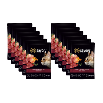 SAVORY SASZETKA DLA KOCIĄT Z JAGNIĘCINĄ I DYNIĄ W GALARECIE 12x85G