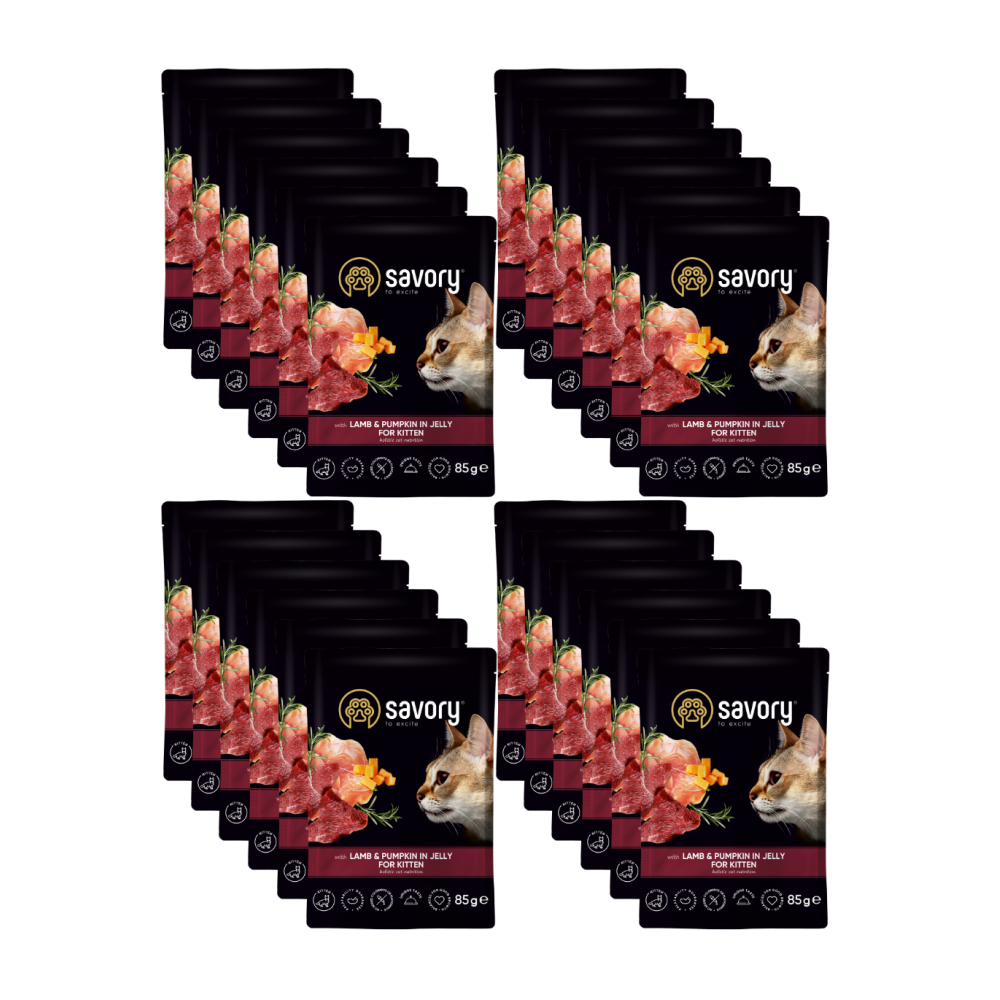 SAVORY SASZETKA DLA KOCIĄT Z JAGNIĘCINĄ I DYNIĄ W GALARECIE 24x85G SAVORY SASZETKA DLA KOCIĄT Z JAGNIĘCINĄ I DYNIĄ W GALARECIE 24x85G