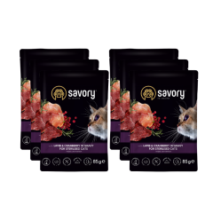 SAVORY SASZETKA DLA STERYLIZOWANEGO KOTA Z JAGNIĘCINĄ I ŻURAWINĄ W SOSIE 6x85G