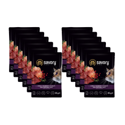 SAVORY SASZETKA DLA STERYLIZOWANEGO KOTA Z JAGNIĘCINĄ I ŻURAWINĄ W SOSIE 12x85G