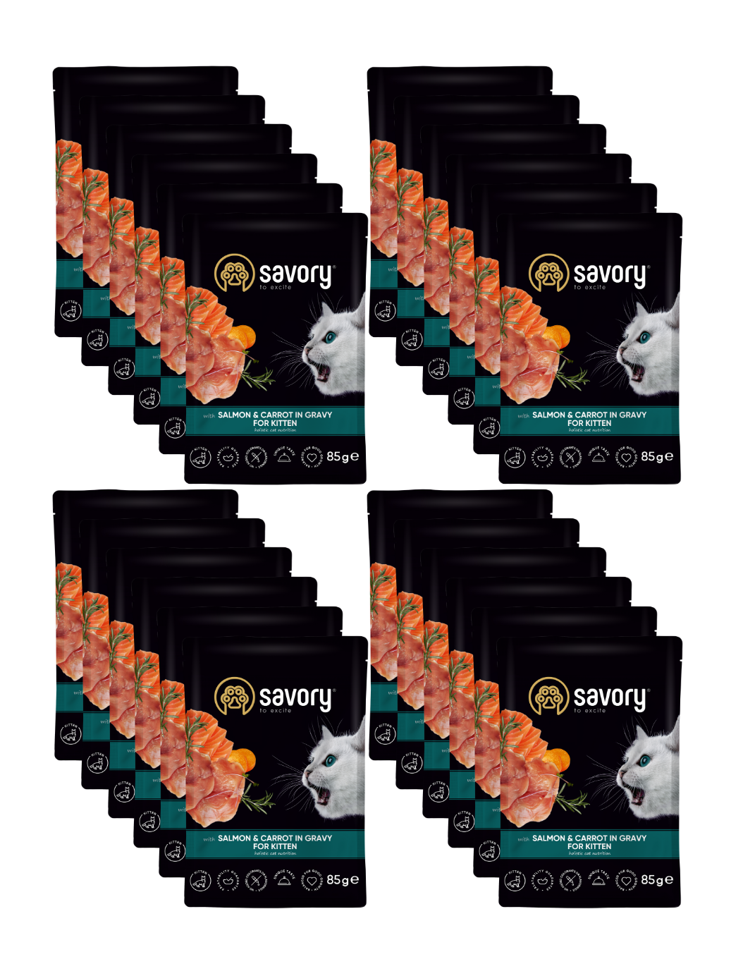 SAVORY SASZETKA DLA KOCIĄT Z ŁOSOSIEM I MARCHEWKĄ W SOSIE 24x85G