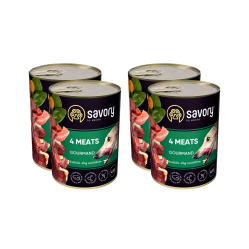 SAVORY KARMA MOKRA O SMAKU 4 MIĘS DLA WYBREDNYCH PSÓW WSZYSTKICH RAS 4x400 G