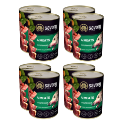 SAVORY KARMA MOKRA O SMAKU 4 MIĘS DLA WYBREDNYCH PSÓW WSZYSTKICH RAS 8x400 G