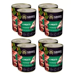 SAVORY KARMA MOKRA O SMAKU 4 MIĘS DLA WYBREDNYCH PSÓW WSZYSTKICH RAS 8x400 G