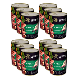 SAVORY KARMA MOKRA O SMAKU 4 MIĘS DLA WYBREDNYCH PSÓW WSZYSTKICH RAS 12x400 G
