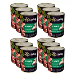 SAVORY KARMA MOKRA O SMAKU 4 MIĘS DLA WYBREDNYCH PSÓW WSZYSTKICH RAS 12x400 G