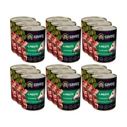 SAVORY KARMA MOKRA O SMAKU 4 MIĘS DLA WYBREDNYCH PSÓW WSZYSTKICH RAS 18x400 G