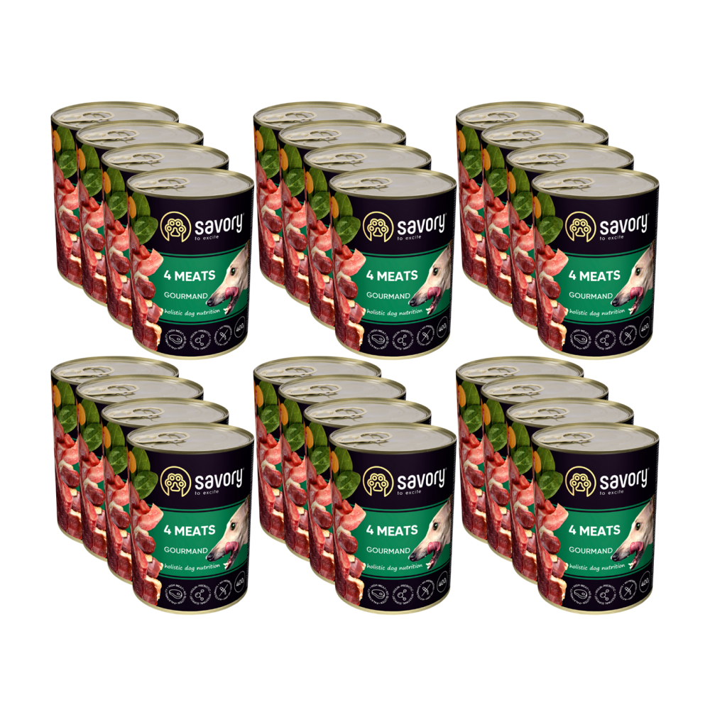 SAVORY KARMA MOKRA O SMAKU 4 MIĘS DLA WYBREDNYCH PSÓW WSZYSTKICH RAS 24x400 G SAVORY KARMA MOKRA O SMAKU 4 MIĘS DLA WYBREDNYCH PSÓW WSZYSTKICH RAS 24x400 G