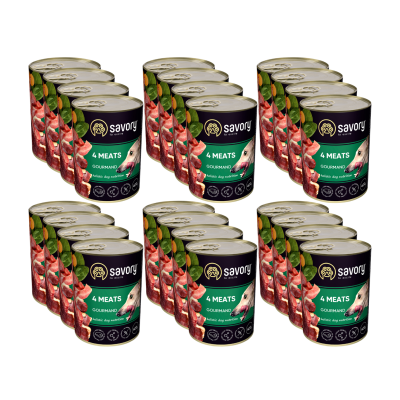 SAVORY KARMA MOKRA O SMAKU 4 MIĘS DLA WYBREDNYCH PSÓW WSZYSTKICH RAS 24x400 G