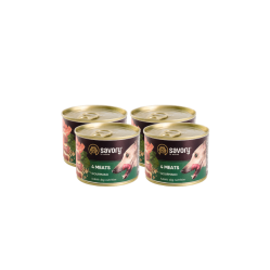 SAVORY KARMA MOKRA O SMAKU 4 MIĘS DLA WYBREDNYCH PSÓW WSZYSTKICH RAS 4x200 G
