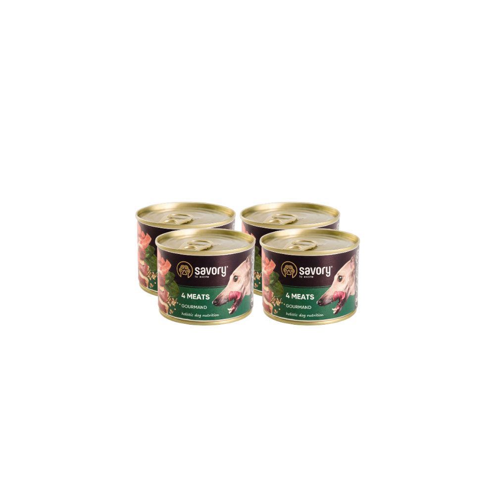 SAVORY KARMA MOKRA O SMAKU 4 MIĘS DLA WYBREDNYCH PSÓW WSZYSTKICH RAS 4x200 G SAVORY KARMA MOKRA O SMAKU 4 MIĘS DLA WYBREDNYCH PSÓW WSZYSTKICH RAS 4x200 G