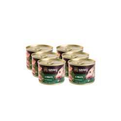 SAVORY KARMA MOKRA O SMAKU 4 MIĘS DLA WYBREDNYCH PSÓW WSZYSTKICH RAS 6x200 G
