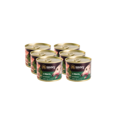 SAVORY KARMA MOKRA O SMAKU 4 MIĘS DLA WYBREDNYCH PSÓW WSZYSTKICH RAS 6x200 G
