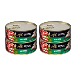 SAVORY PASZTET 4 MIĘSA DLA WYBREDNYCH PSÓW WSZYSTKICH RAS 4x100G