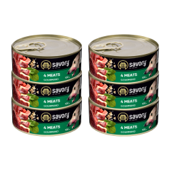 SAVORY PASZTET 4 MIĘSA DLA WYBREDNYCH PSÓW WSZYSTKICH RAS 6x100G