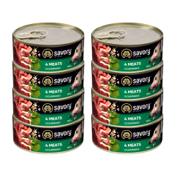 SAVORY PASZTET 4 MIĘSA DLA WYBREDNYCH PSÓW WSZYSTKICH RAS 8x100G
