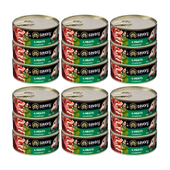 SAVORY PASZTET 4 MIĘSA DLA WYBREDNYCH PSÓW WSZYSTKICH RAS 18x100G