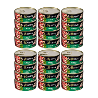SAVORY PASZTET 4 MIĘSA DLA WYBREDNYCH PSÓW WSZYSTKICH RAS 24x100G