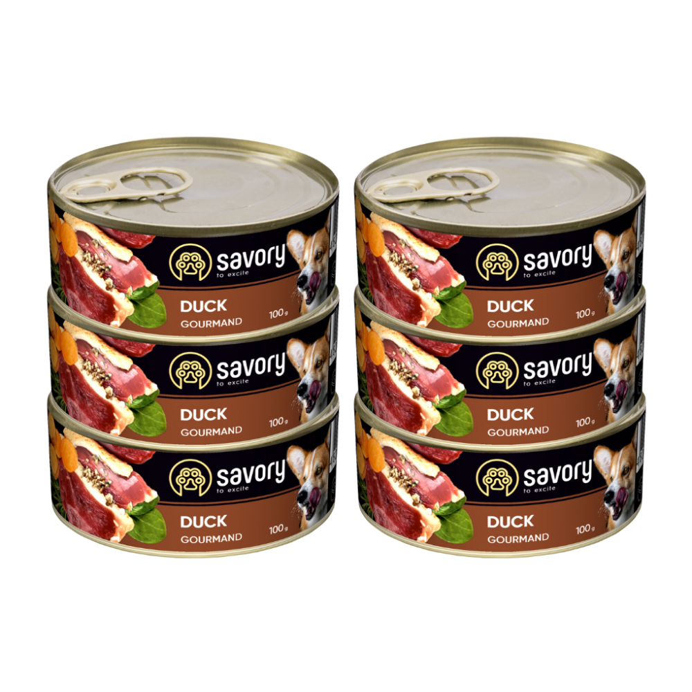 SAVORY KARMA MOKRA Z KACZKĄ DLA WYBREDNYCH PSÓW WSZYSTKICH RAS 6x100 G