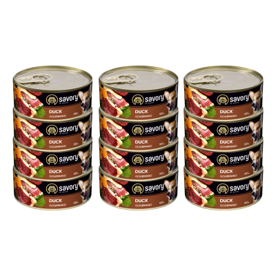 SAVORY KARMA MOKRA Z KACZKĄ DLA WYBREDNYCH PSÓW WSZYSTKICH RAS 12x100 G