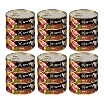 SAVORY KARMA MOKRA Z KACZKĄ DLA WYBREDNYCH PSÓW WSZYSTKICH RAS 18x100 G