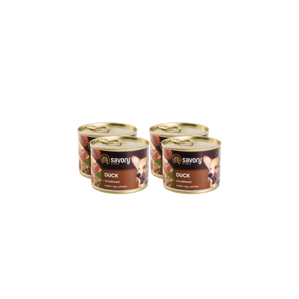 SAVORY KARMA MOKRA Z KACZKĄ DLA WYBREDNYCH PSÓW WSZYSTKICH RAS 4x200 G SAVORY KARMA MOKRA Z KACZKĄ DLA WYBREDNYCH PSÓW WSZYSTKICH RAS 4x200 G